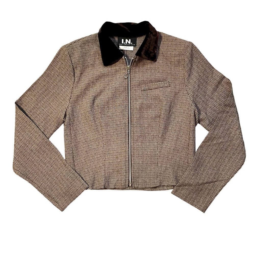 Vintage I.N. San Francisco Cropped Velvet Collar Houndstooth Jacket